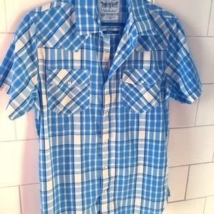 Levis Blue Plaid Western Sawtooth Button Up